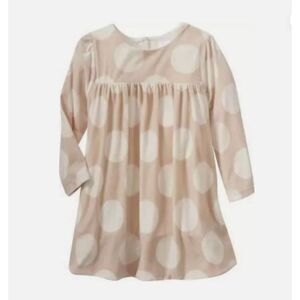 New Baby Gap tan cream polka dot bubble hem velour long sleeve dress 12 18 24 mo